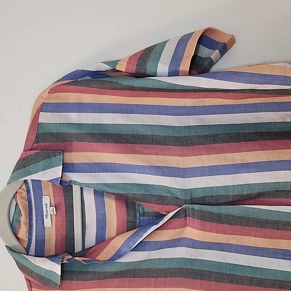 Madewell Preppy Courier Button-Back Shirt in Festival Stripe Size Small - Picture 8 of 16